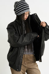 Fur lining leather blouson jumper