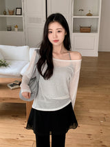 See-through Boat Neck Linen Knit (6color)