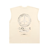 [UNISEX] WORLD PEACE オーバーサイズローエッジスリーブレスTシャツ（ベージュ）