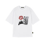 OVERSIZED HIP HOP DANCE STUDIO PUNK GRAPHICS SHORT SLEEVE T-SHIRT_WHITE