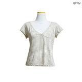 (3color) Lace Stripe Hood Short Sleeve Tee