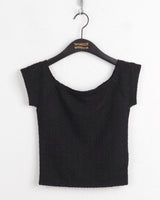 Dejen embossed off-shoulder short sleeve tank top T-shirt