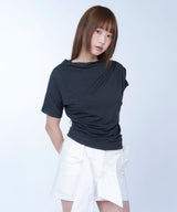 Unbalance drape neck top - CHARCOAL
