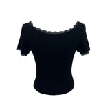 🤍Mist Ribbon Lace V-neck Short Sleeve T-shirt (2 colors)