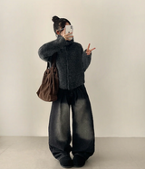 Hani cozy high neck button cardigan