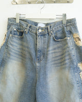 Destroyed Camouflage Denim Half Pants