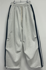 SHEEP FLEECE 🐑🧸 SNAP TRACK 3 LINE PARACHUTE LONG WIDE PANTS 🩶🖤 2COLOR