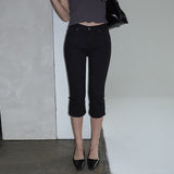 [Sekadin] Slit Stretch Capri Pants