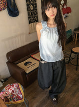 カラミンフリルレイヤードノースリーブビスチェブラウス