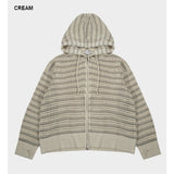 (UNISEX) メッシュストライプクロップドジップアップニット