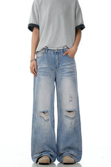 Ripped Blue Wide Jeans