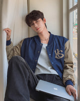 Barent Denim Color Matching Varsity Jacket