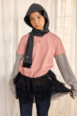 ロゴレイヤードストライプTシャツ (DUSTY PINK)