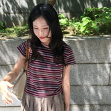 リナストリッピードキャップスリーブショートスリーブTシャツ2 カラーズ