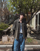 Mega washing checked layered shirt