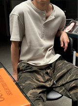 [Unisex] ワッフルヘンリーネックハーフスリーブ (4color)