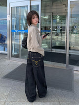 エミルバックバックルステッチローデニムワイドパンツ
