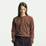 ビロウボタンダウンヘンリーネック長袖Tシャツ brown