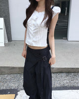 Belted wide skirt pants