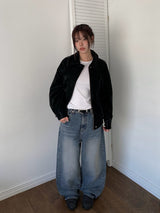 ボウリングヘムスナップワイドウォッシュデニムパンツ
