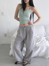 Adim Rivet Pintuck Nylon Wide Pants