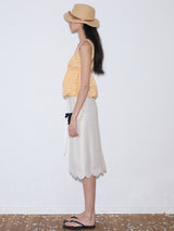 rirri SS25 vacation wear 100% Cotton Textured Floral Blouse with Puffed Lace Trim - Resort Collection