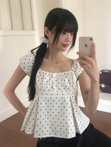 Rease Dot Puff Strap Blouse