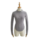 Half Turtle Side Shirring Long Sleeve Zip-Up