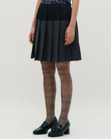 Raw Edge Colour Block Pleated Skirt _ NAVY