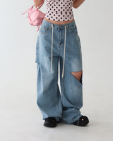 Light blue string strap cutting wide pants