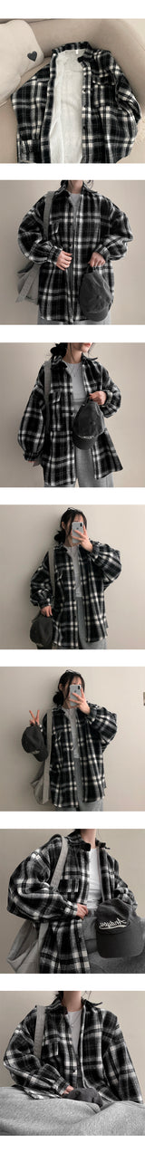 ファーデンウール裏地ポケットオーバーサイズチェックシャツジャケット