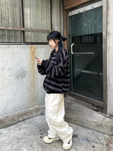クローバーストライプニットフーディドジップアップ