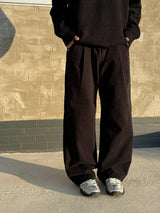 Fleece-Lined Single Pleat Wide Cotton Pants - Sizes XS, S, M, L