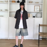 Kelu Vintage Washing Strap Cargo Denim Bermuda Half-Length Pants