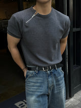 Lead waffle zipper short sleeve tee