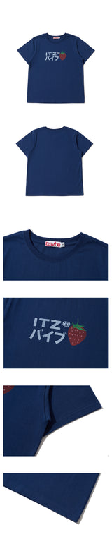 STRAWBERRY LOGO SLIM T SHIRT - NAVY