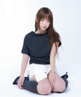 Unbalance drape neck top - CHARCOAL