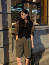 [MADE] Fidic Wool Herringbone Bermuda Pants