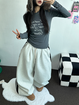 SHEEP FLEECE 🐑🧸 SNAP TRACK 3 LINE PARACHUTE LONG WIDE PANTS 🩶🖤 2COLOR