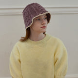Triple Cable Knit Bucket Hat (Purple)
