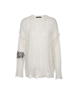 8287 Pierced Graffiti Logo Vintage Knit Sweater (White)