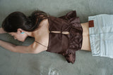Tie satin blouse_brown