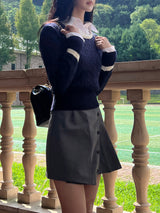 Joy color combination polo shibori long sleeve twist knit (5 colors)