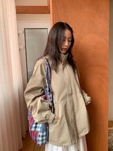Zmeb Cotton Check Patchwork Shoulder Bag