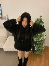 [UNISEX]スノーケーブルフリースロングスリーブフーディー