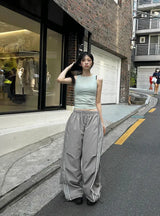 Metallic Track Wide Nylon Trousers