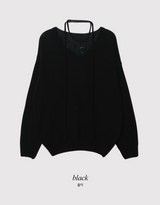 ベーシックVネックルーズニット + タイセット (5color)