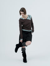 dot wrap layered hoodie / brown