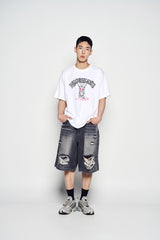 25SS ヘムラインデストロイドデニムショートパンツ グレー