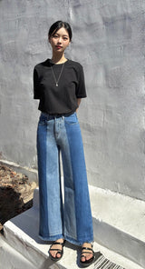 3RD REORDER TWO-TONE CONTRAST DENIM PANTS code 25006